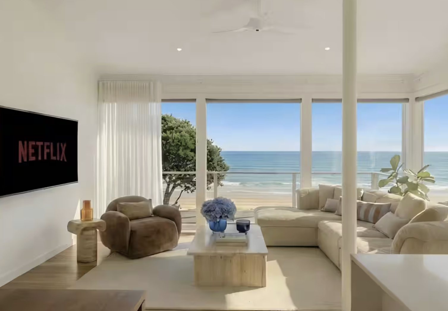 Edge Beach House beachfront living room